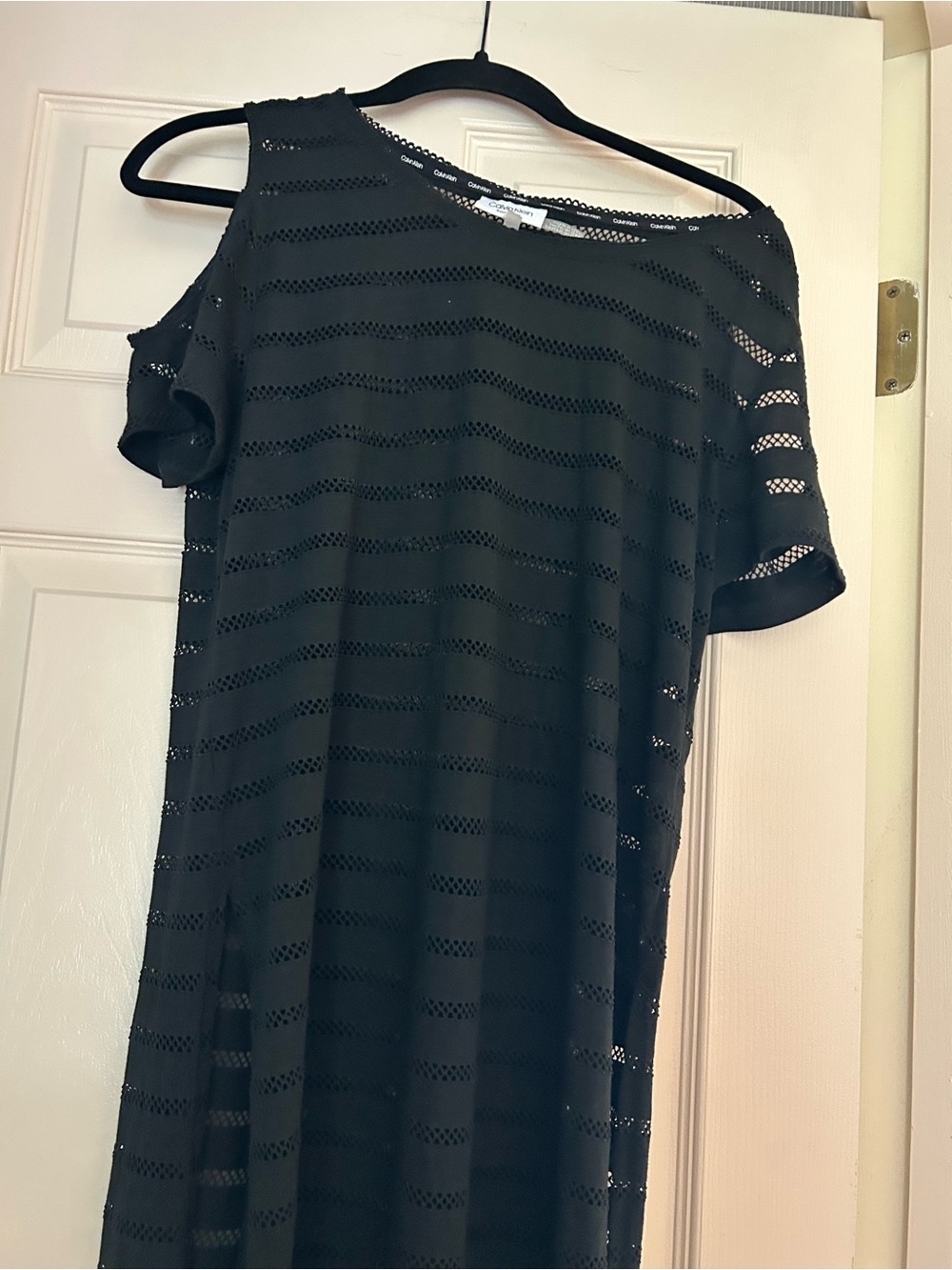 Swim Coverup By Calvin Klein Black Open-Knit Cold-Shoulder